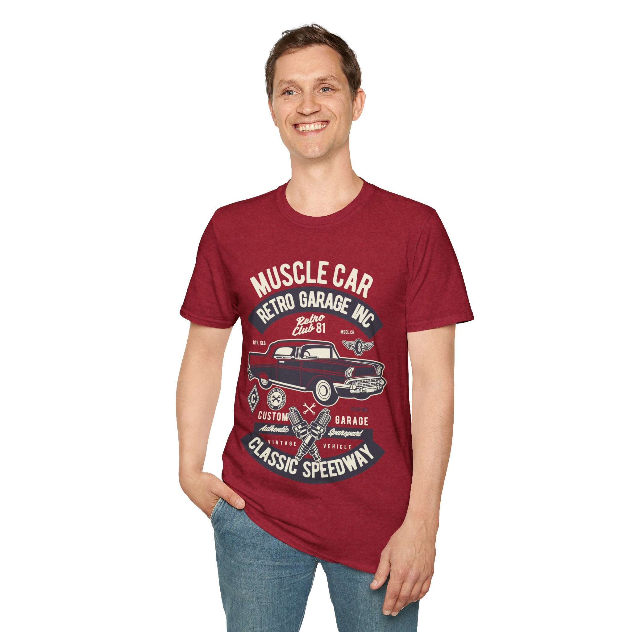 Retro Garage Muscle Car T-Shirt - Classic Speedway Vintage Auto Tee -100% Cotton