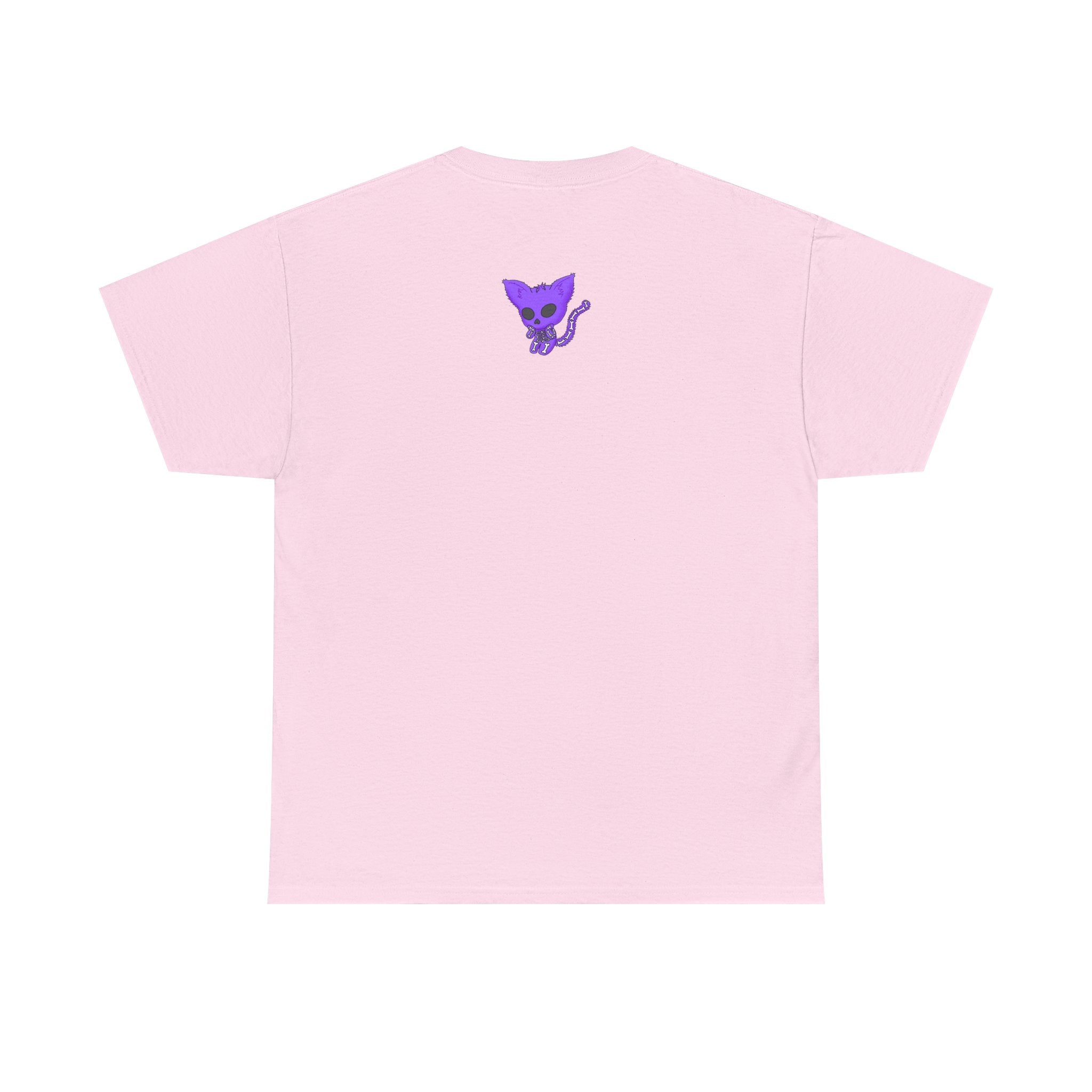 Purple Skeleton Cat Graphic Tee - Cute Creepy Kitty Shirt - 100% Cotton