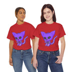 Purple Skeleton Cat Graphic Tee - Cute Creepy Kitty Shirt - 100% Cotton