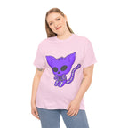 Purple Skeleton Cat Graphic Tee - Cute Creepy Kitty Shirt - 100% Cotton