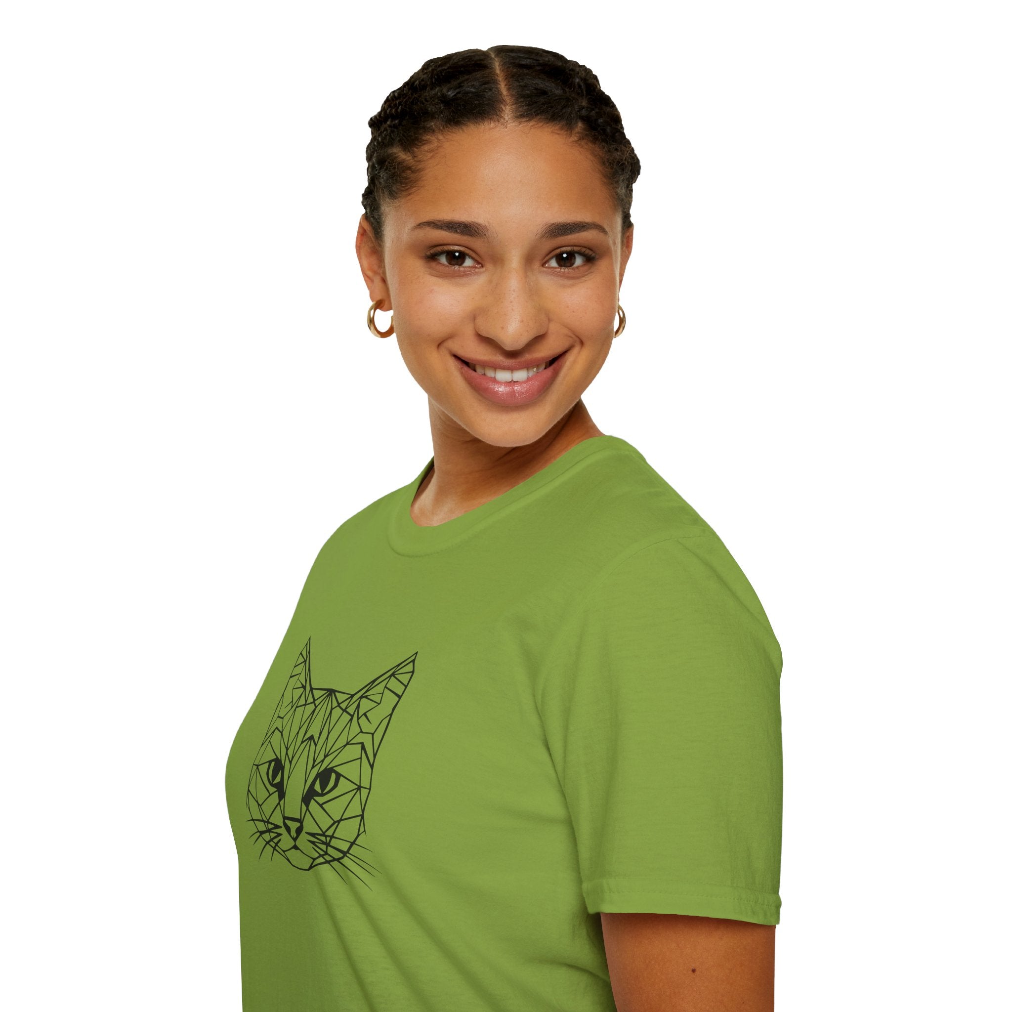 Geometric Cat T-Shirt - Minimal Line Art Cat Face Tee - 100% Cotton