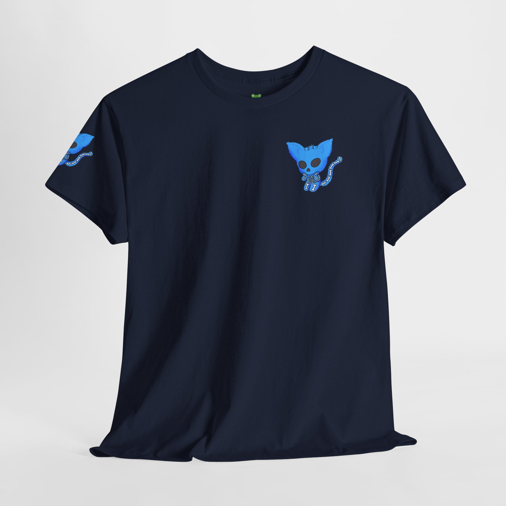Blue Skeleton Cat Graphic Tee - Cute Creepy Kitty Shirt - 100% Cotton