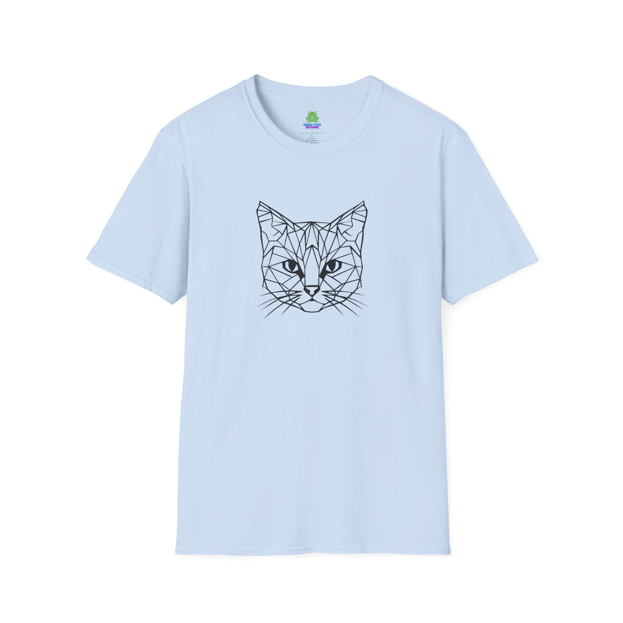 Geometric Cat T-Shirt - Minimal Line Art Cat Face Tee - 100% Cotton