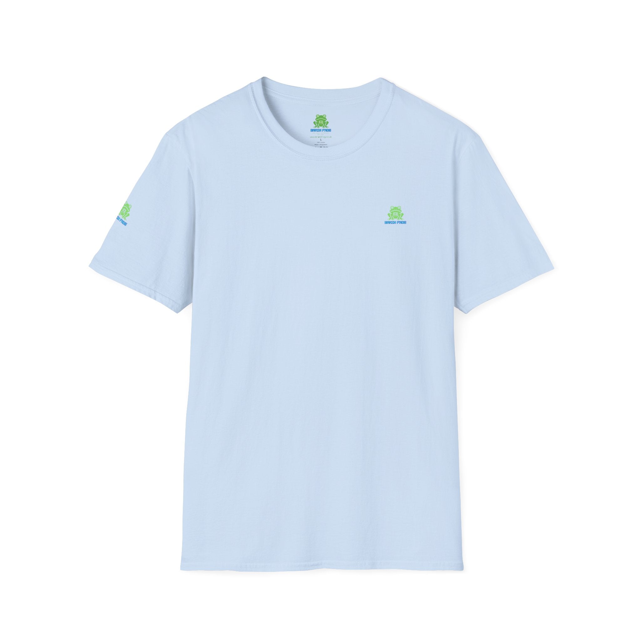 Brain Frog Design Signature T-Shirt - Small Green Brain Frog Logo Tee (Front Chest & Sleeve) - 100% Cotton