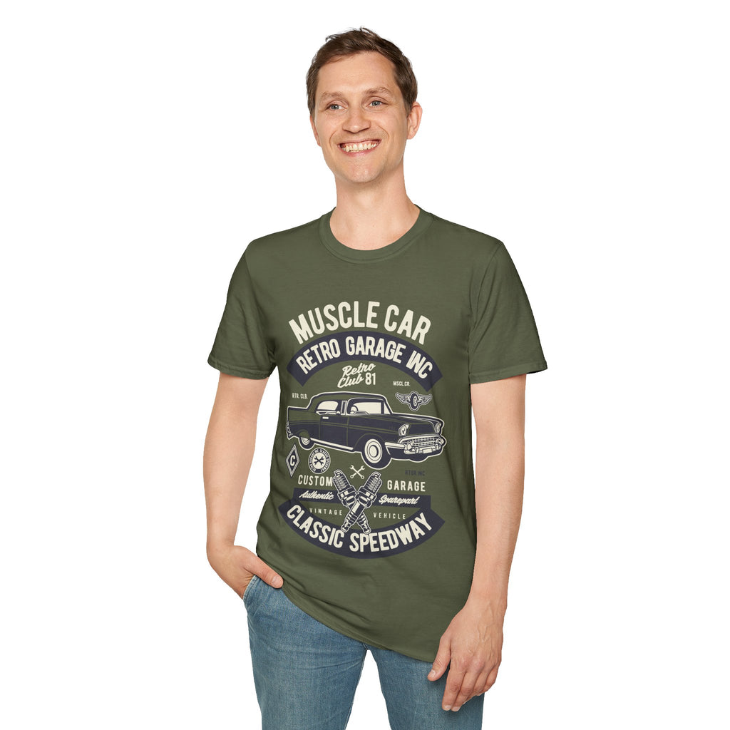 Retro Garage Muscle Car T-Shirt - Classic Speedway Vintage Auto Tee -100% Cotton