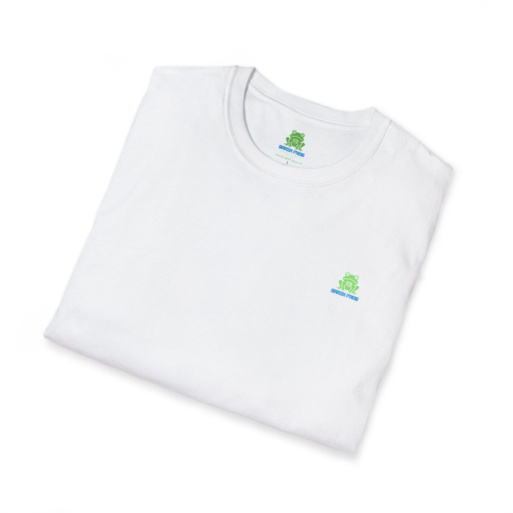 Brain Frog Design Signature T-Shirt - Small Green Brain Frog Logo Tee (Front Chest & Sleeve) - 100% Cotton