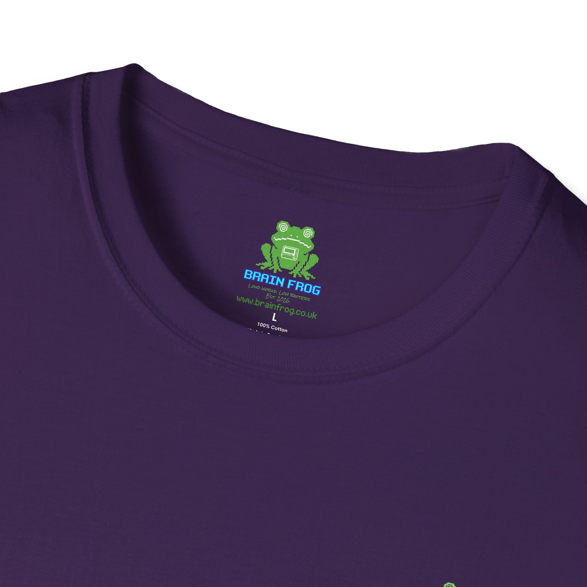 Brain Frog Design Signature T-Shirt - Small Green Brain Frog Logo Tee (Front Chest & Sleeve) - 100% Cotton