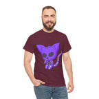 Purple Skeleton Cat Graphic Tee - Cute Creepy Kitty Shirt - 100% Cotton