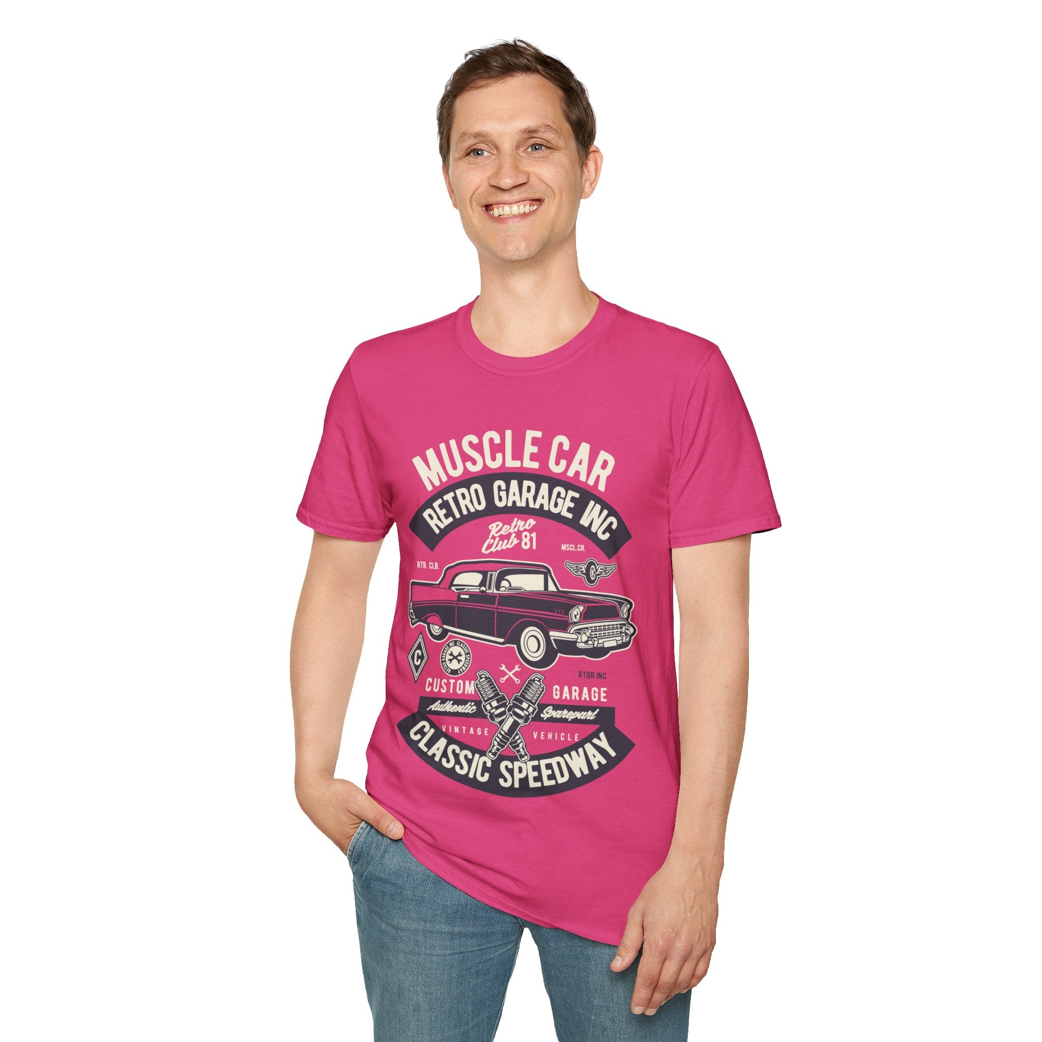 Retro Garage Muscle Car T-Shirt - Classic Speedway Vintage Auto Tee -100% Cotton