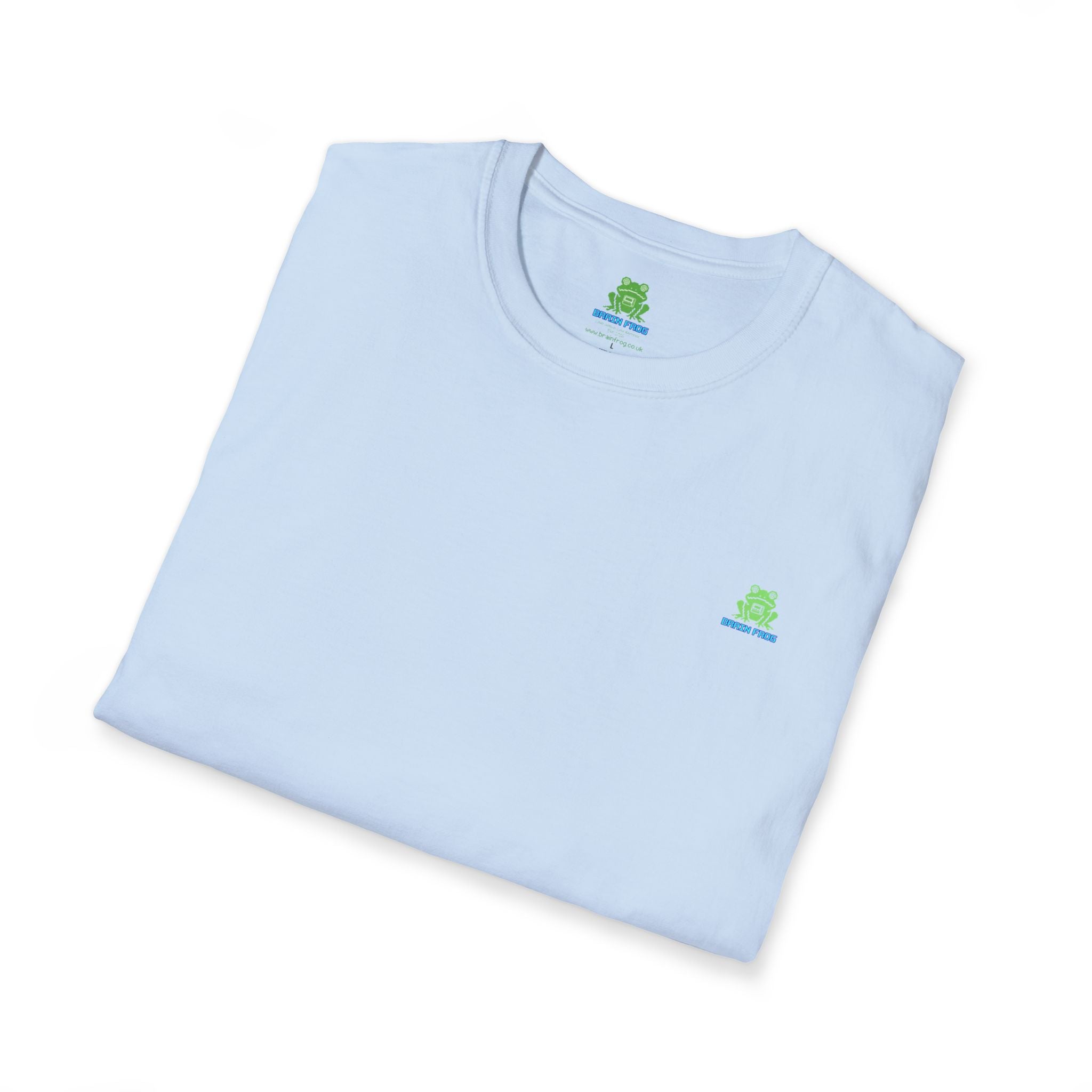 Brain Frog Design Signature T-Shirt - Small Green Brain Frog Logo Tee (Front Chest & Sleeve) - 100% Cotton