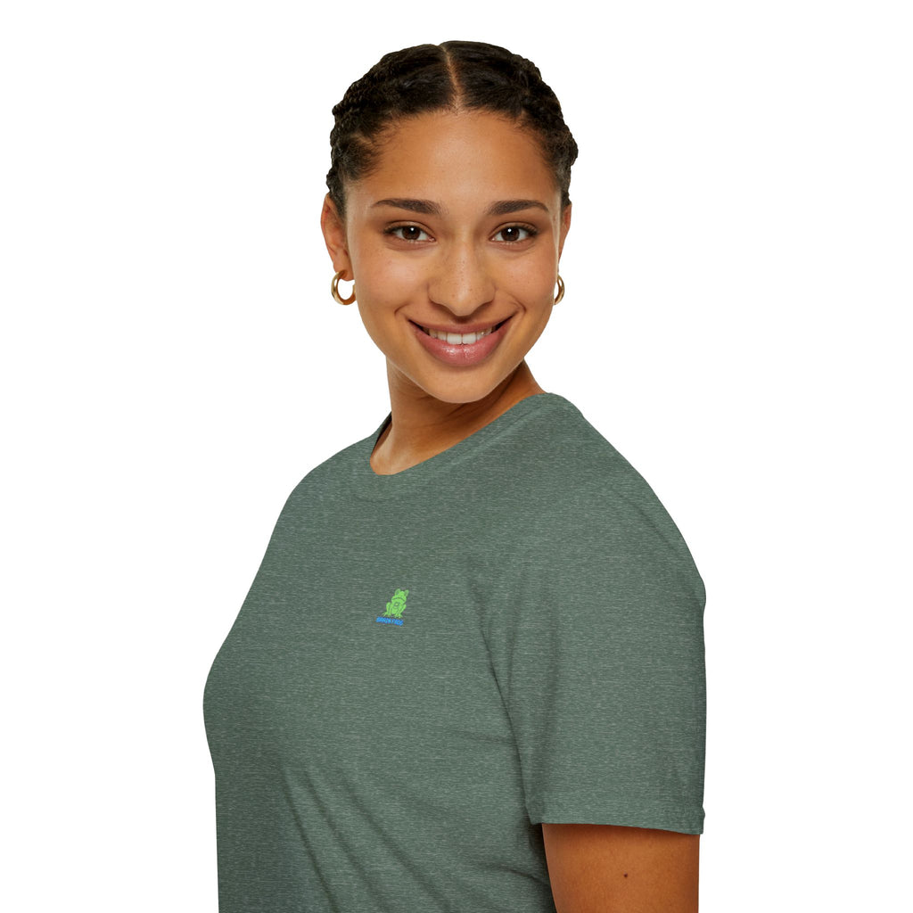 Brain Frog Design Signature T-Shirt - Small Green Brain Frog Logo Tee (Front Chest & Sleeve) - 100% Cotton
