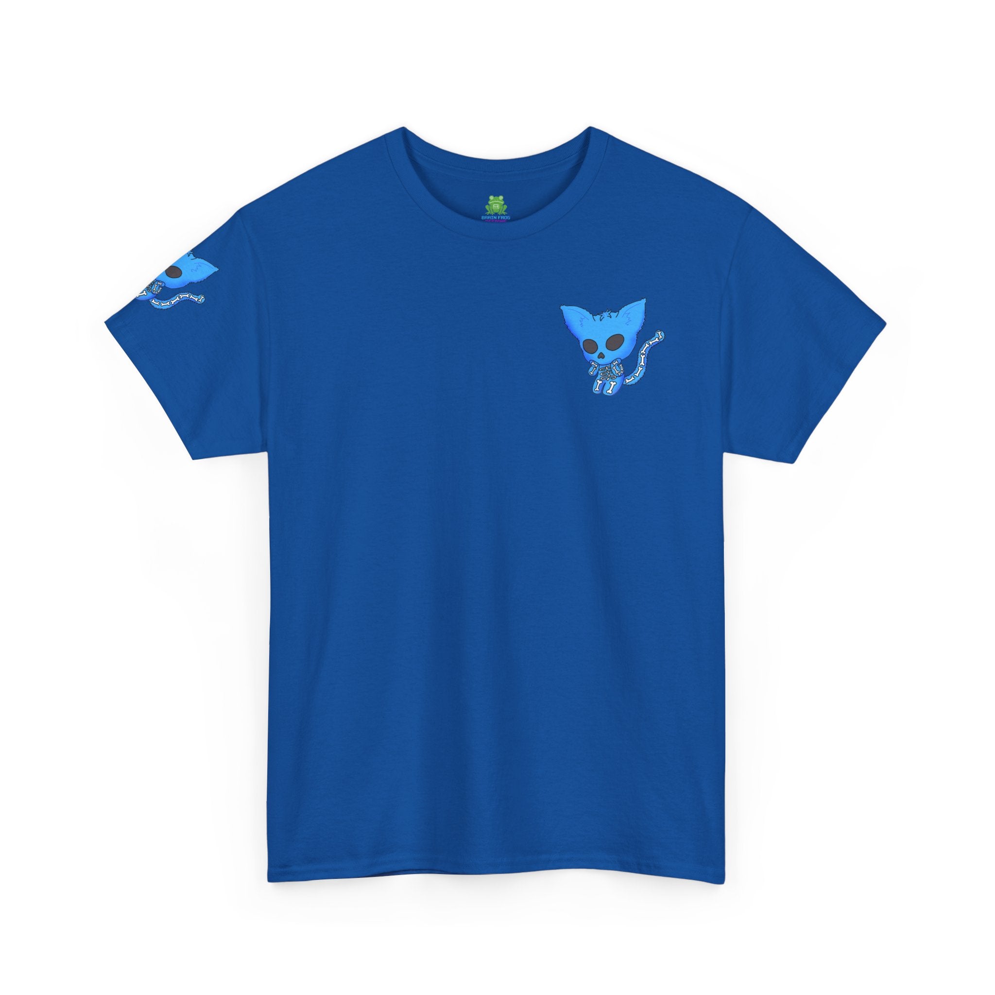 Blue Skeleton Cat Graphic Tee - Cute Creepy Kitty Shirt - 100% Cotton