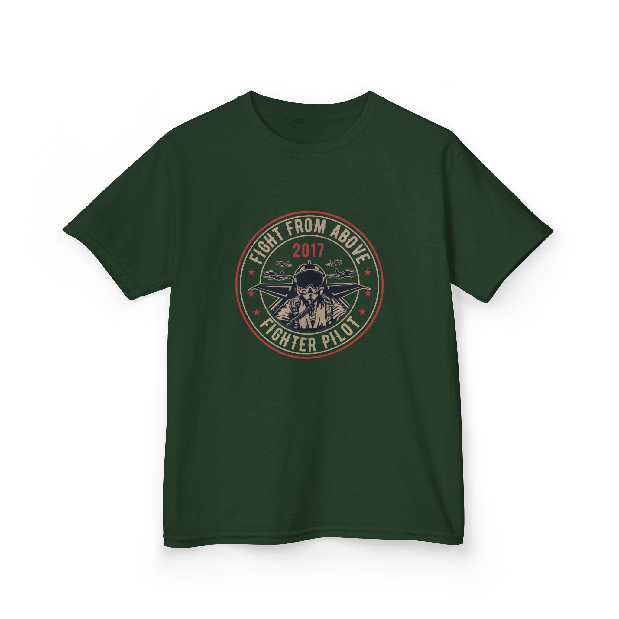 Kids T-Shirt - 'Flight From Above 2017 Fighter Pilot' Vintage Airplane Design - 100% Cotton / Cotton Blend