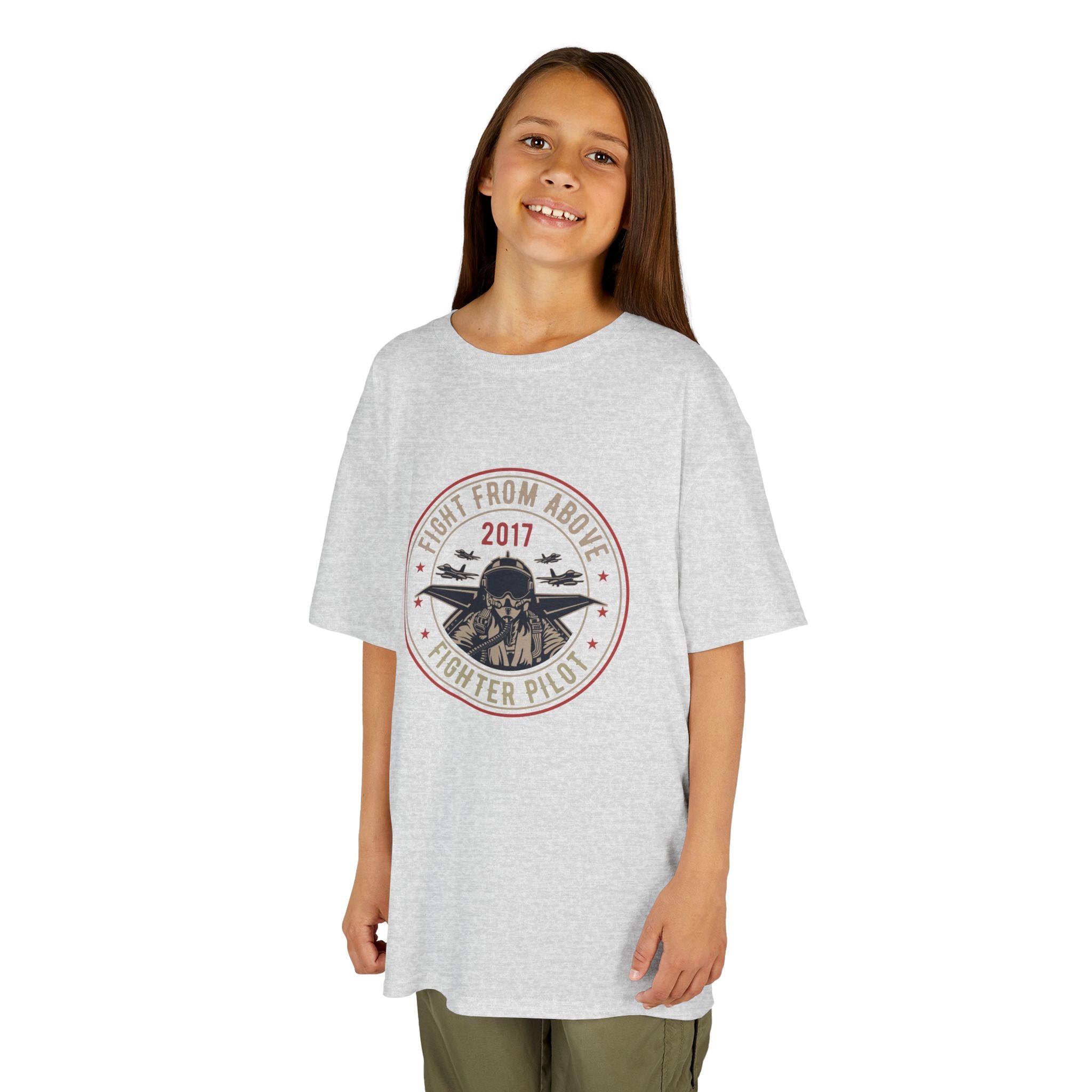 Kids T-Shirt - 'Flight From Above 2017 Fighter Pilot' Vintage Airplane Design - 100% Cotton / Cotton Blend