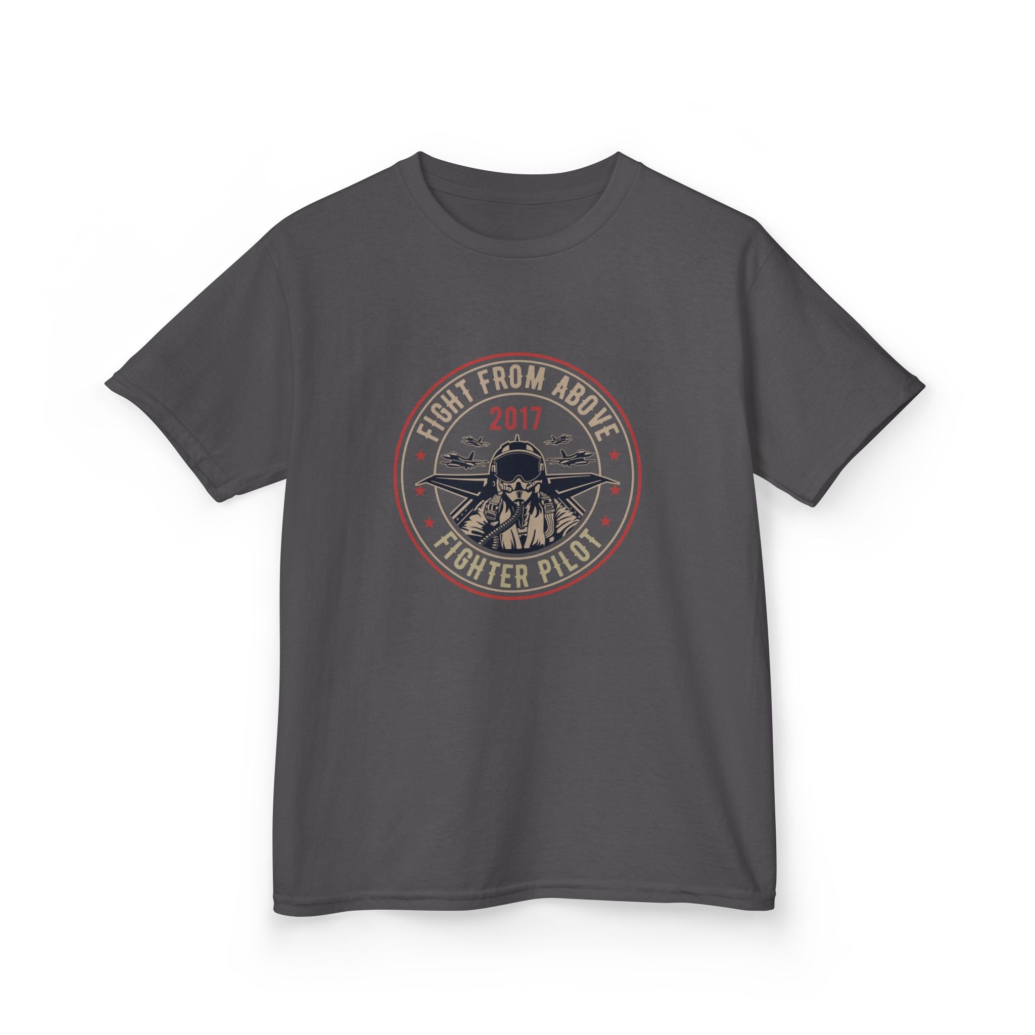 Kids T-Shirt - 'Flight From Above 2017 Fighter Pilot' Vintage Airplane Design - 100% Cotton / Cotton Blend