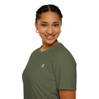 Brain Frog Design Signature T-Shirt - Small Green Brain Frog Logo Tee (Front Chest & Sleeve) - 100% Cotton / Cotton Blend
