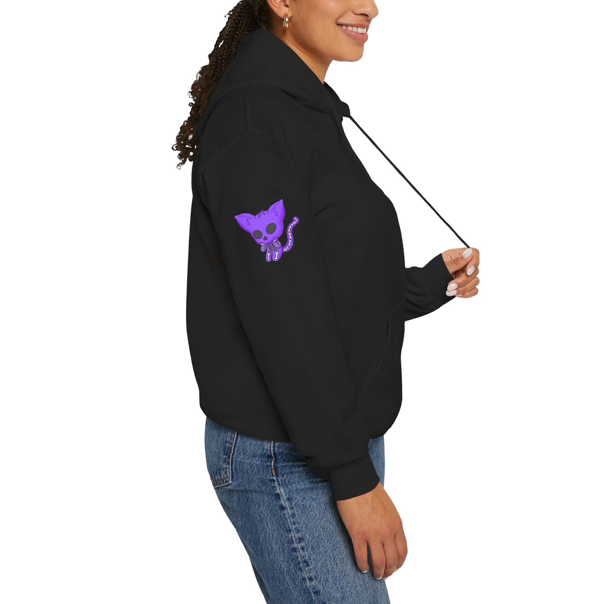 Purple Skeleton Cat Hoodie – Cute Spooky Graphic Sweatshirt - Unique Brand Design