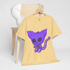 Purple Skeleton Cat Graphic Tee - Cute Creepy Kitty Shirt - 100% Cotton
