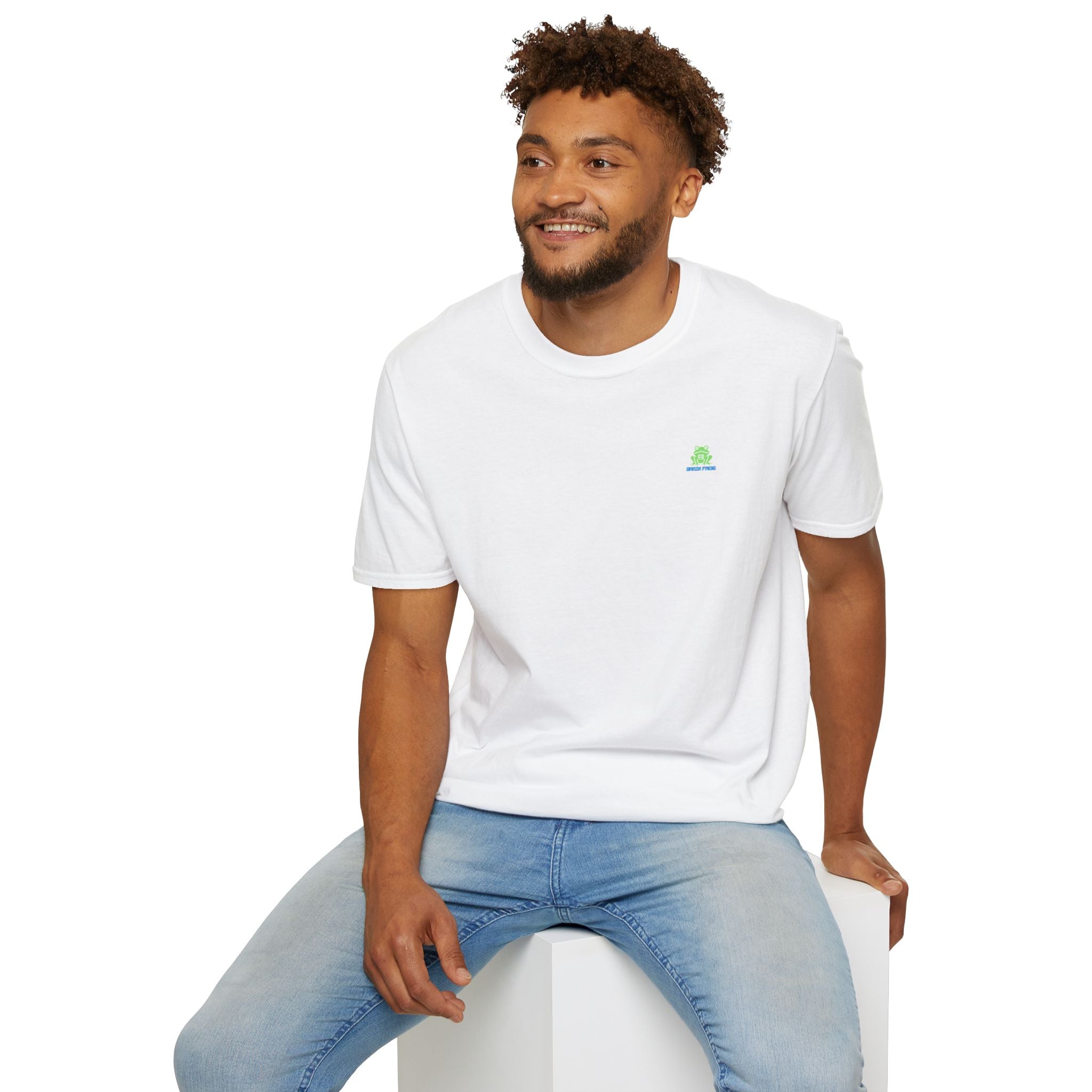 Brain Frog Design Signature T-Shirt - Small Green Brain Frog Logo Tee (Front Chest & Sleeve) - 100% Cotton
