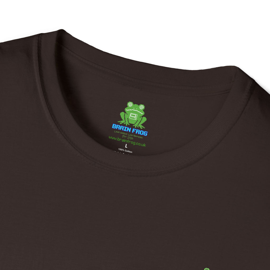 Brain Frog Design Signature T-Shirt - Small Green Brain Frog Logo Tee (Front Chest & Sleeve) - 100% Cotton