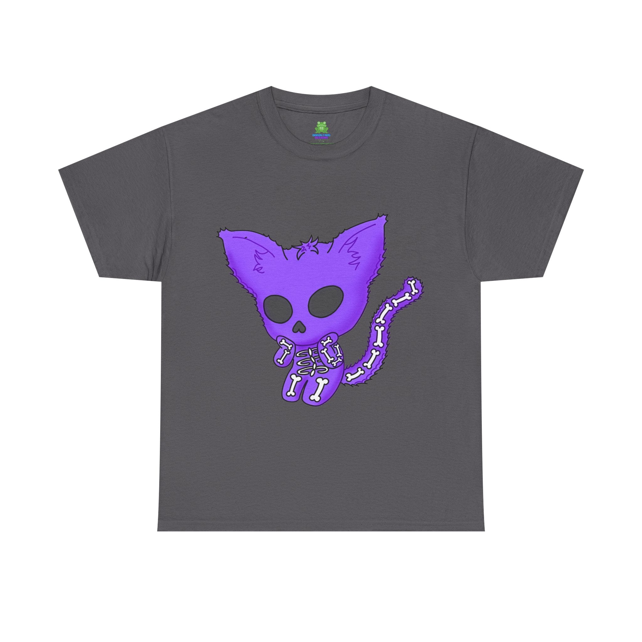 Purple Skeleton Cat Graphic Tee - Cute Creepy Kitty Shirt - 100% Cotton