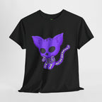 Purple Skeleton Cat Graphic Tee - Cute Creepy Kitty Shirt - 100% Cotton