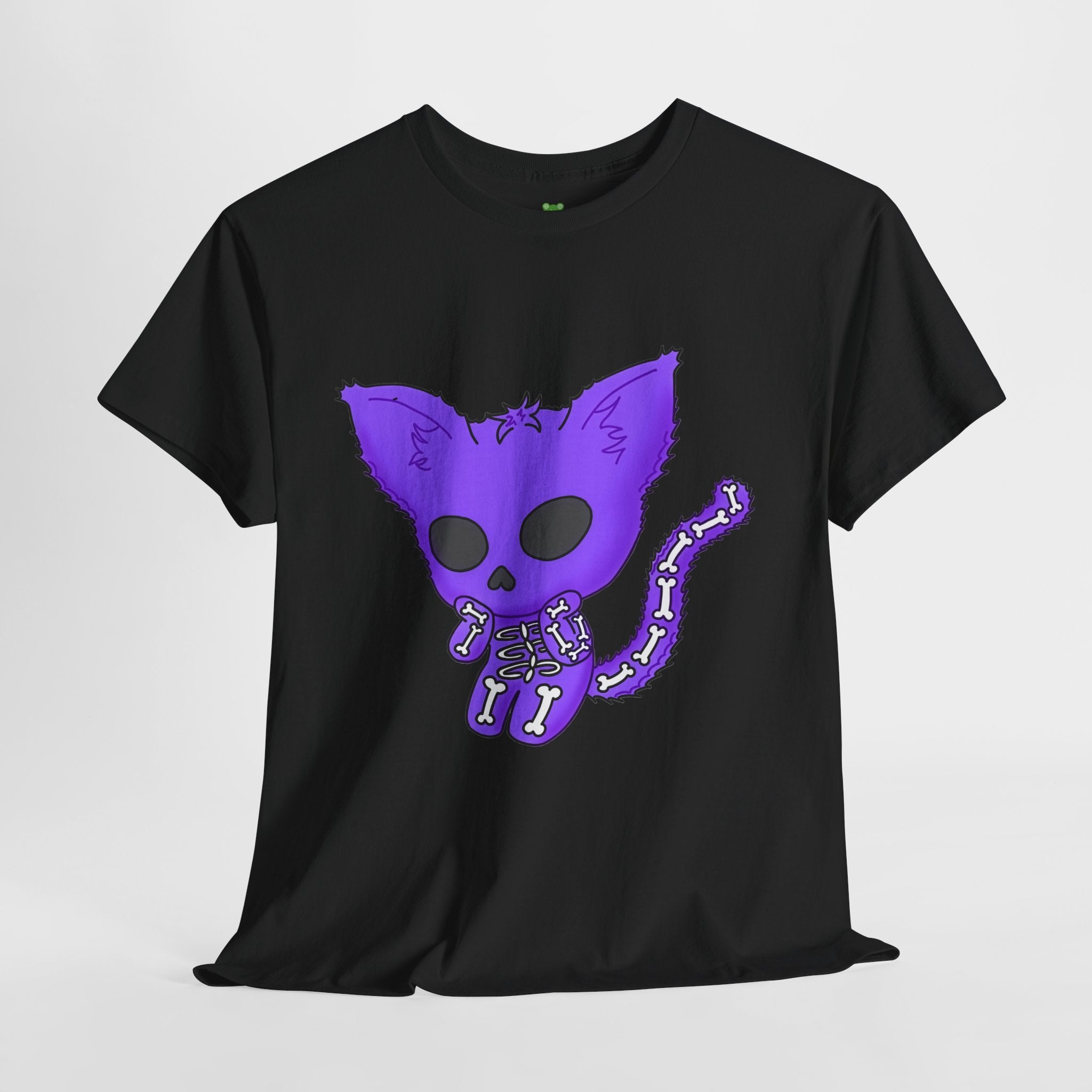 Purple Skeleton Cat Graphic Tee - Cute Creepy Kitty Shirt - 100% Cotton