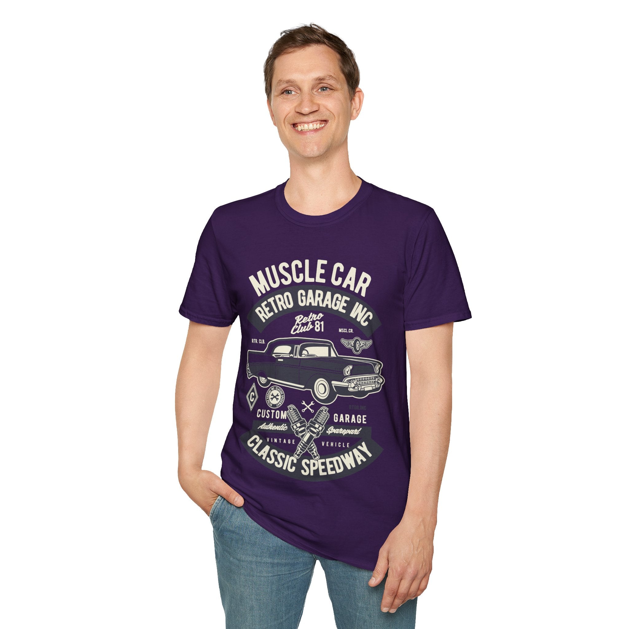 Retro Garage Muscle Car T-Shirt - Classic Speedway Vintage Auto Tee -100% Cotton