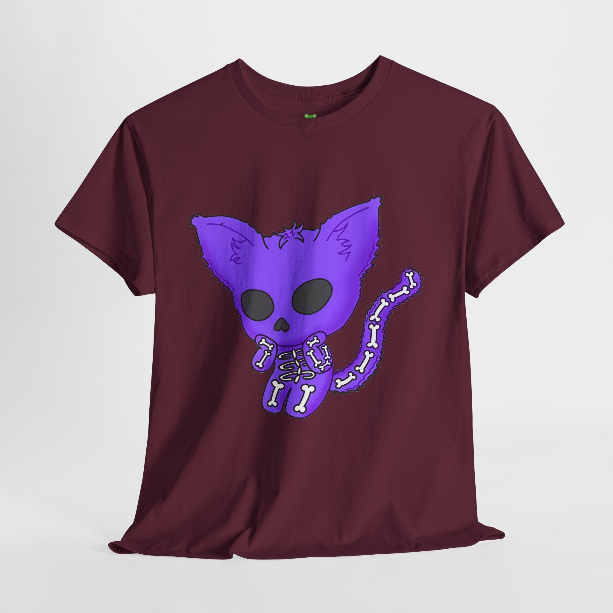 Purple Skeleton Cat Graphic Tee - Cute Creepy Kitty Shirt - 100% Cotton