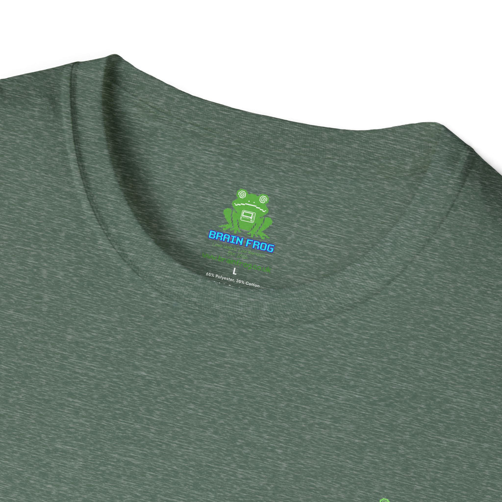 Brain Frog Design Signature T-Shirt - Small Green Brain Frog Logo Tee (Front Chest & Sleeve) - 100% Cotton