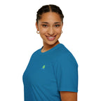 Brain Frog Design Signature T-Shirt - Small Green Brain Frog Logo Tee (Front Chest & Sleeve) - 100% Cotton / Cotton Blend