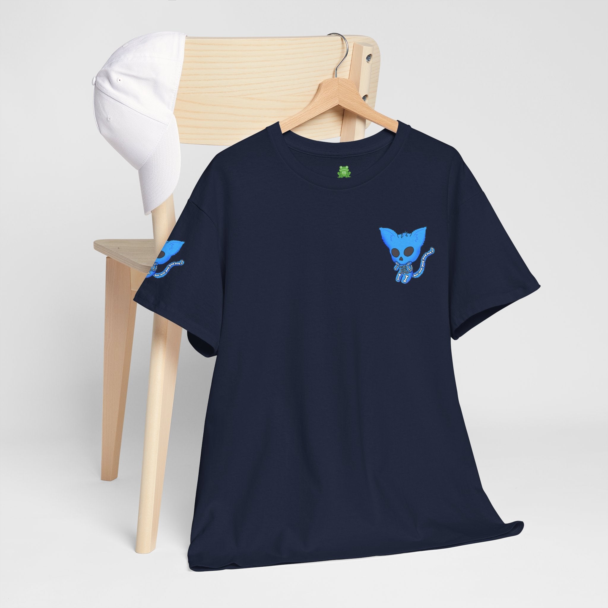 Blue Skeleton Cat Graphic Tee - Cute Creepy Kitty Shirt - 100% Cotton