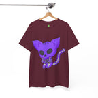 Purple Skeleton Cat Graphic Tee - Cute Creepy Kitty Shirt - 100% Cotton