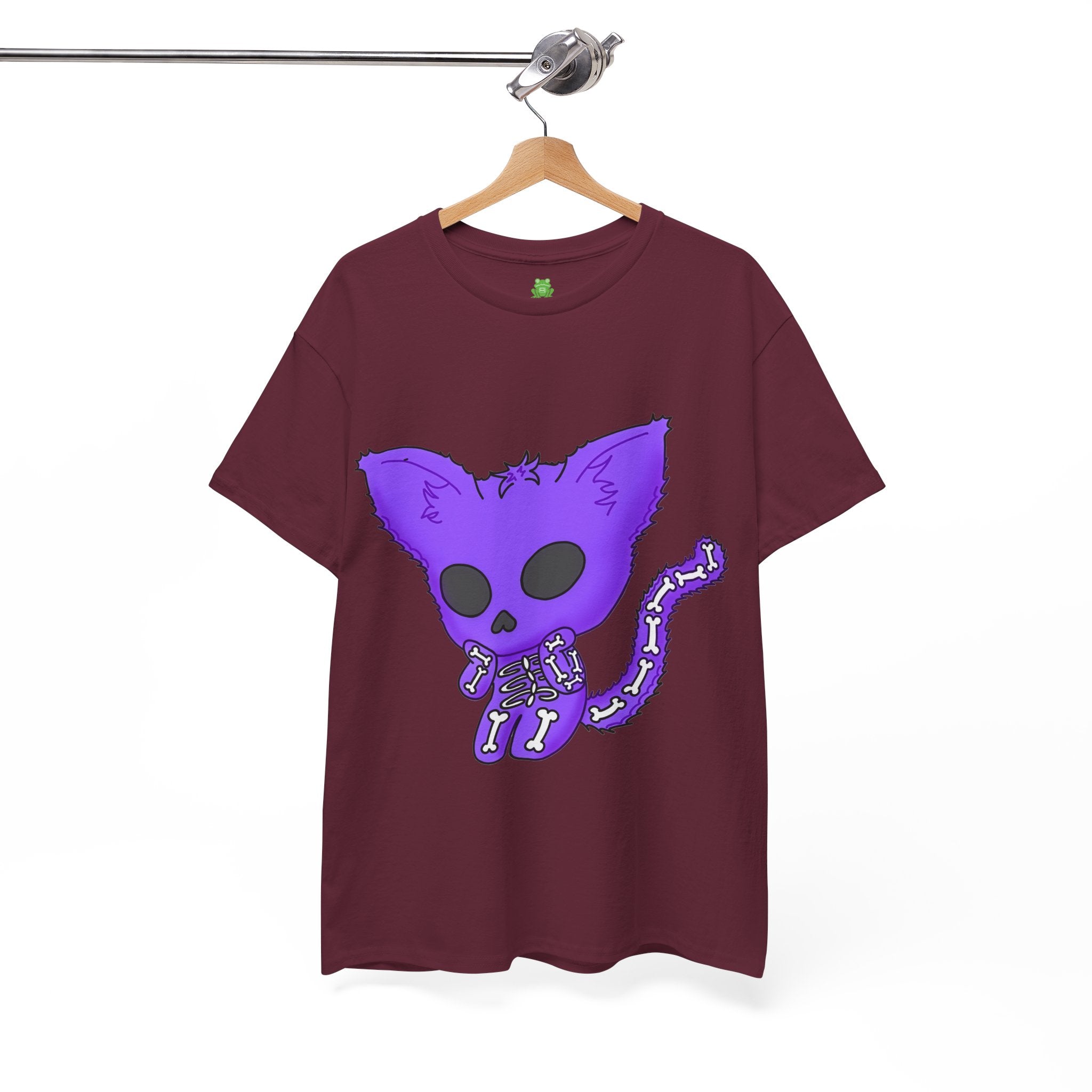 Purple Skeleton Cat Graphic Tee - Cute Creepy Kitty Shirt - 100% Cotton