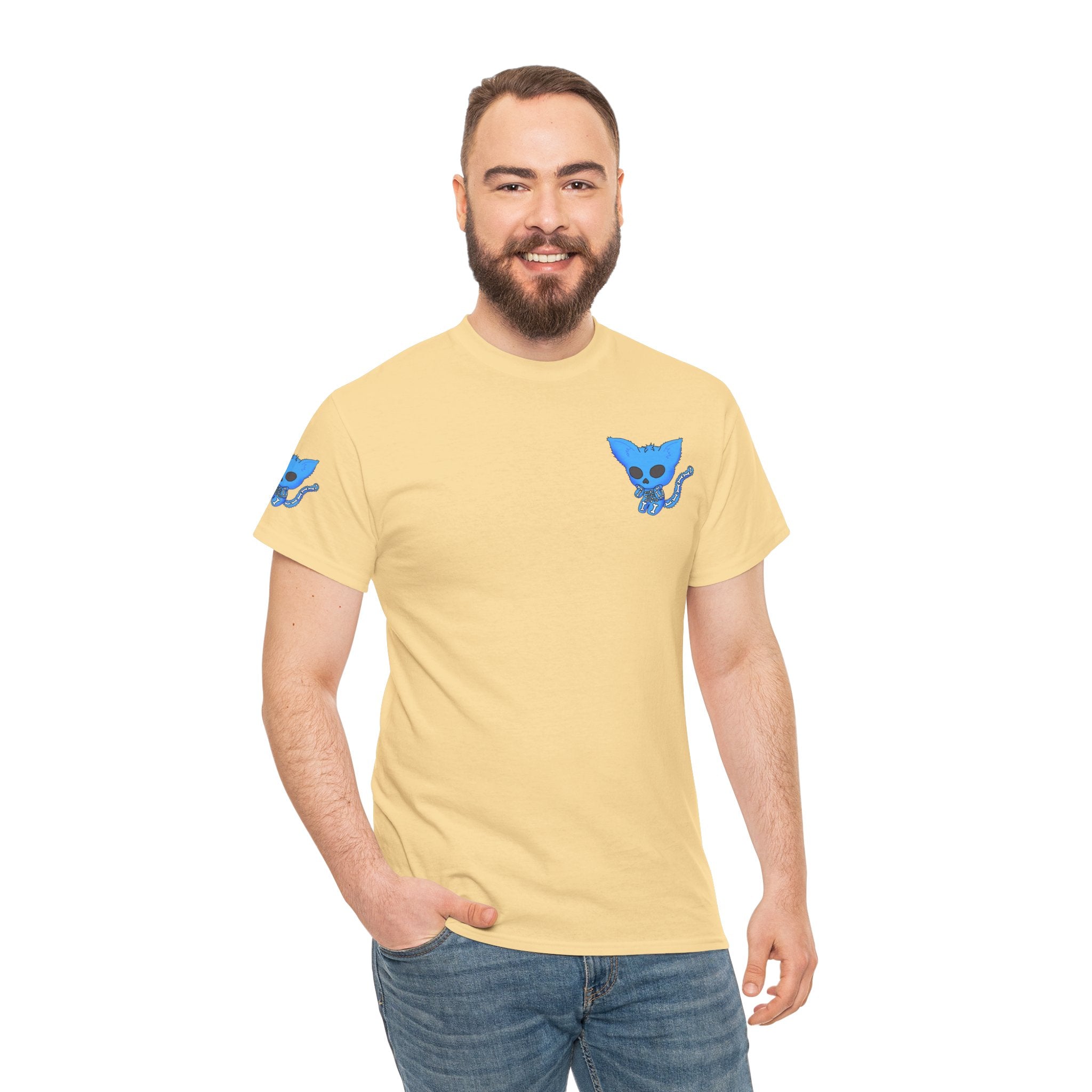 Blue Skeleton Cat Graphic Tee - Cute Creepy Kitty Shirt - 100% Cotton