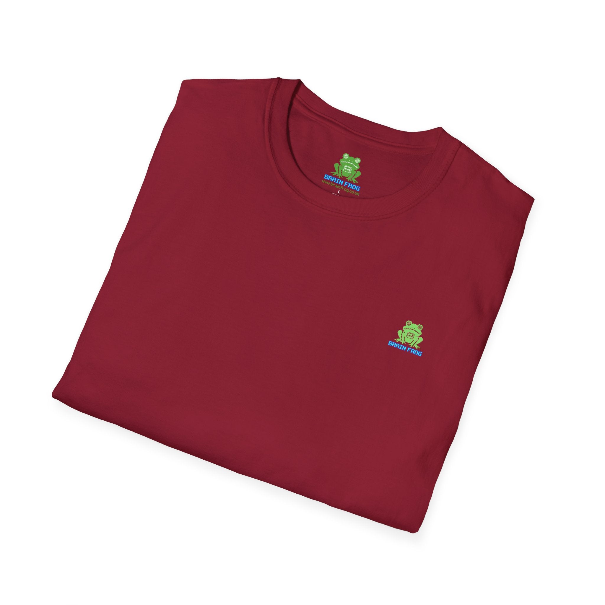 Brain Frog Design Signature T-Shirt - Small Green Brain Frog Logo Tee (Front Chest & Sleeve) - 100% Cotton / Cotton Blend