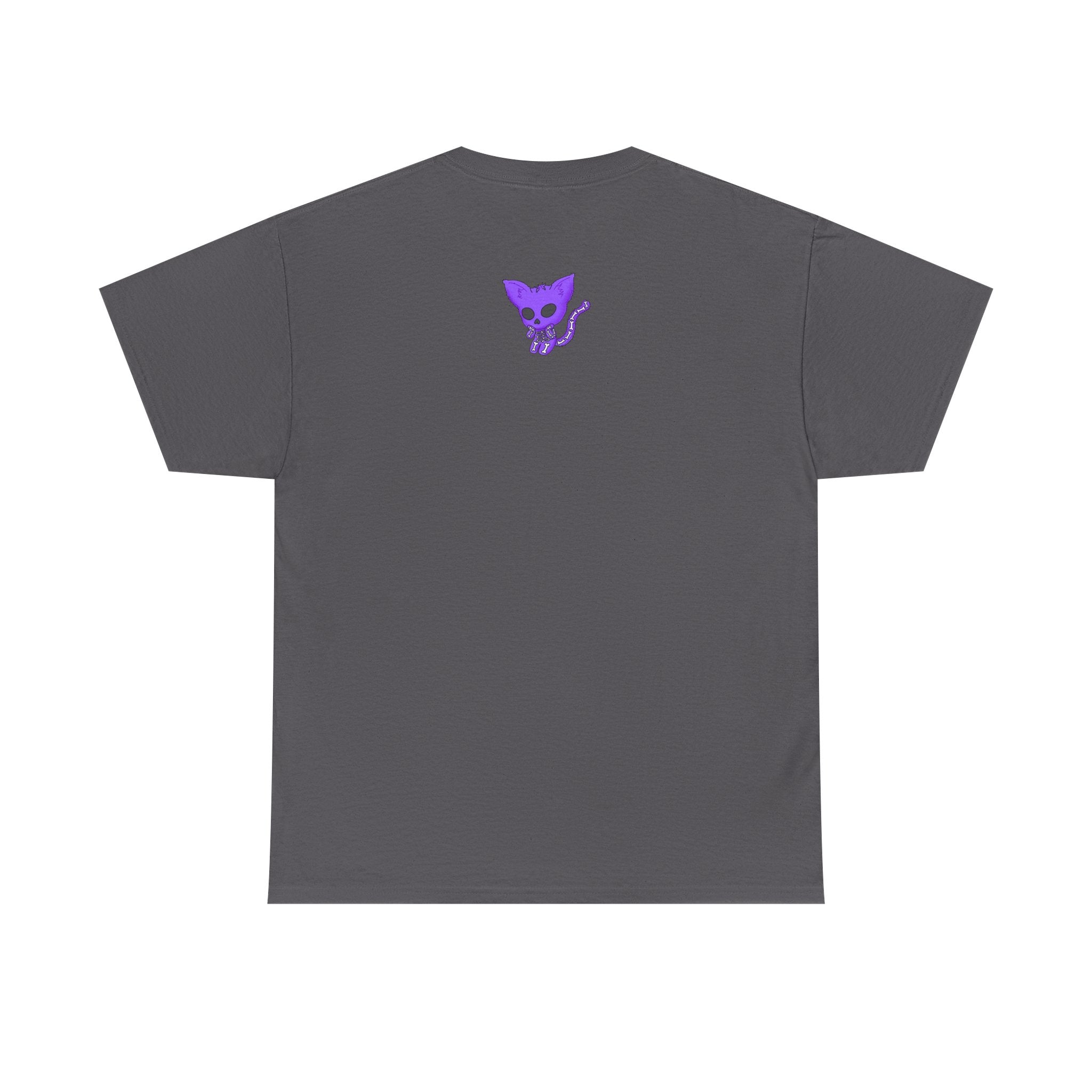 Purple Skeleton Cat Graphic Tee - Cute Creepy Kitty Shirt - 100% Cotton