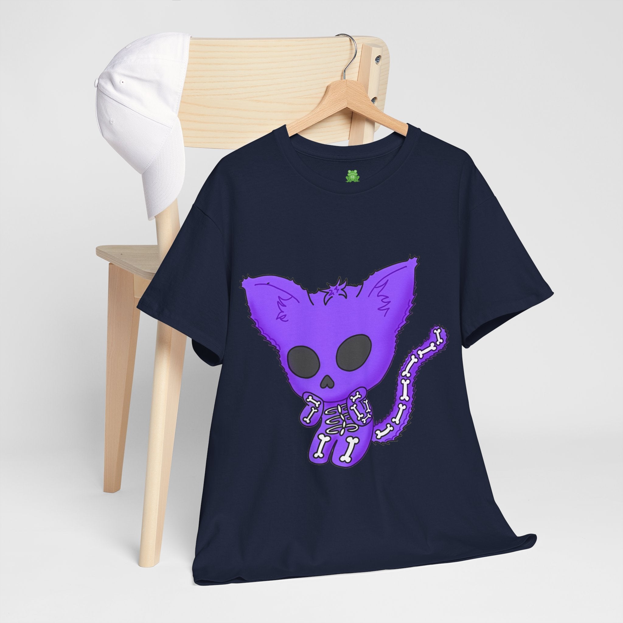 Purple Skeleton Cat Graphic Tee - Cute Creepy Kitty Shirt - 100% Cotton
