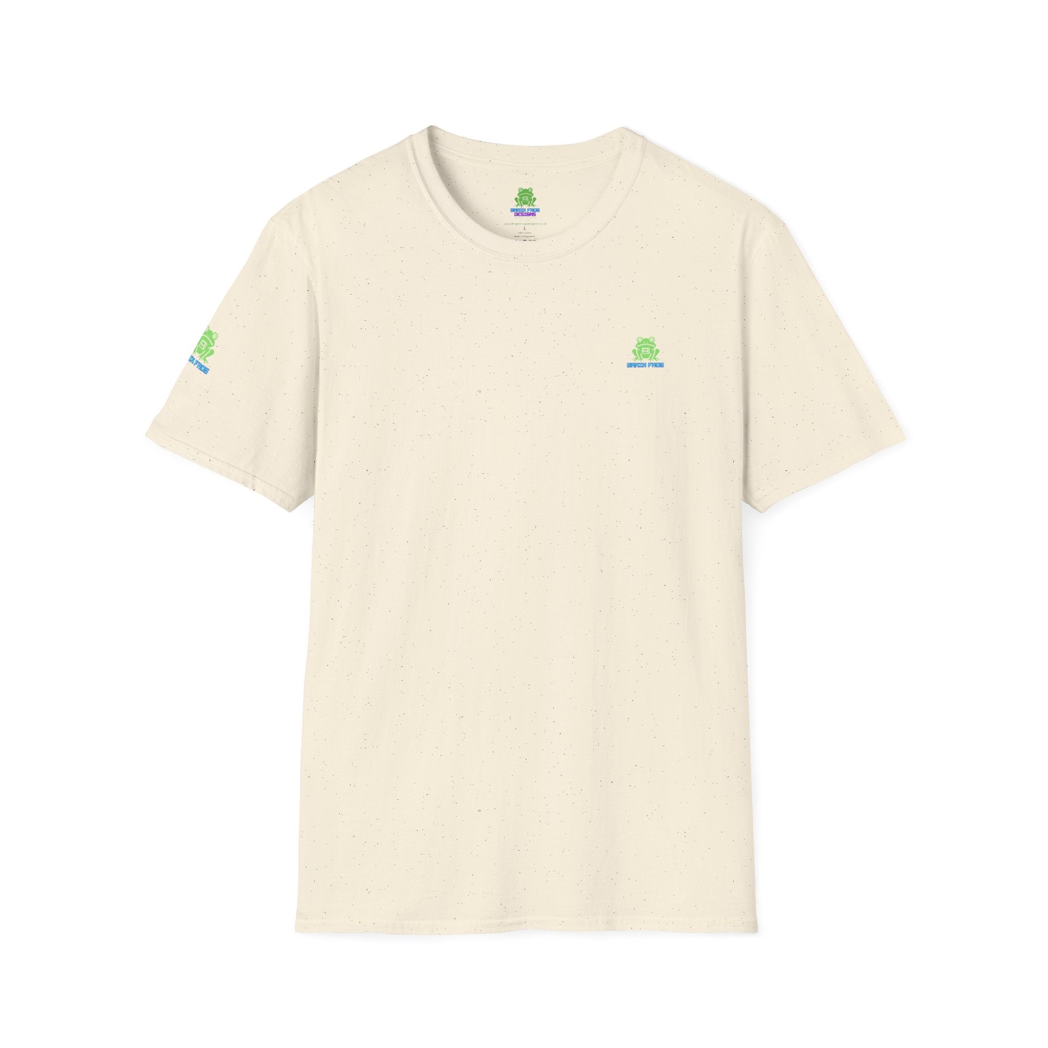 Brain Frog Design Signature T-Shirt - Small Green Brain Frog Logo Tee (Front Chest & Sleeve) - 100% Cotton / Cotton Blend