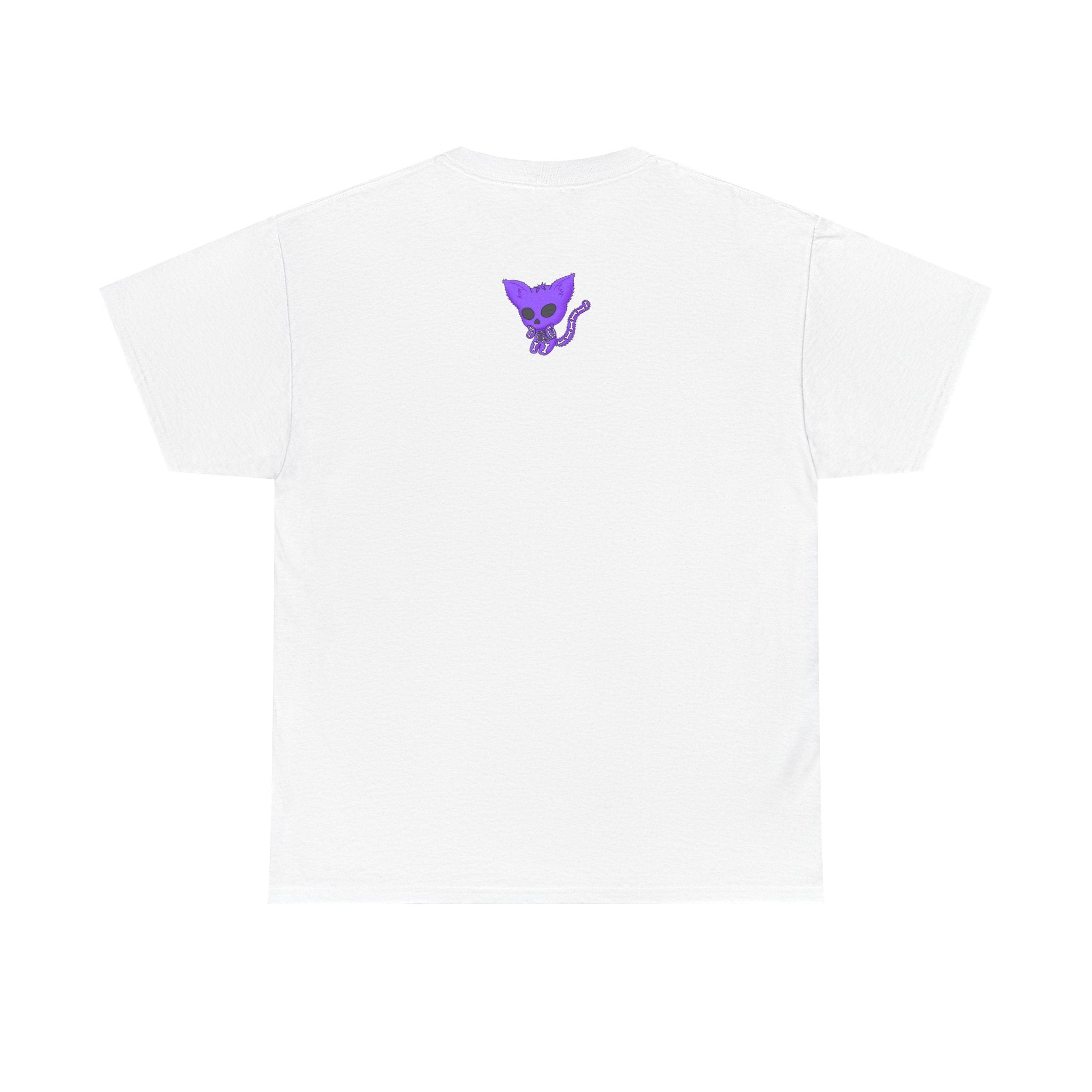 Purple Skeleton Cat Graphic Tee - Cute Creepy Kitty Shirt - 100% Cotton