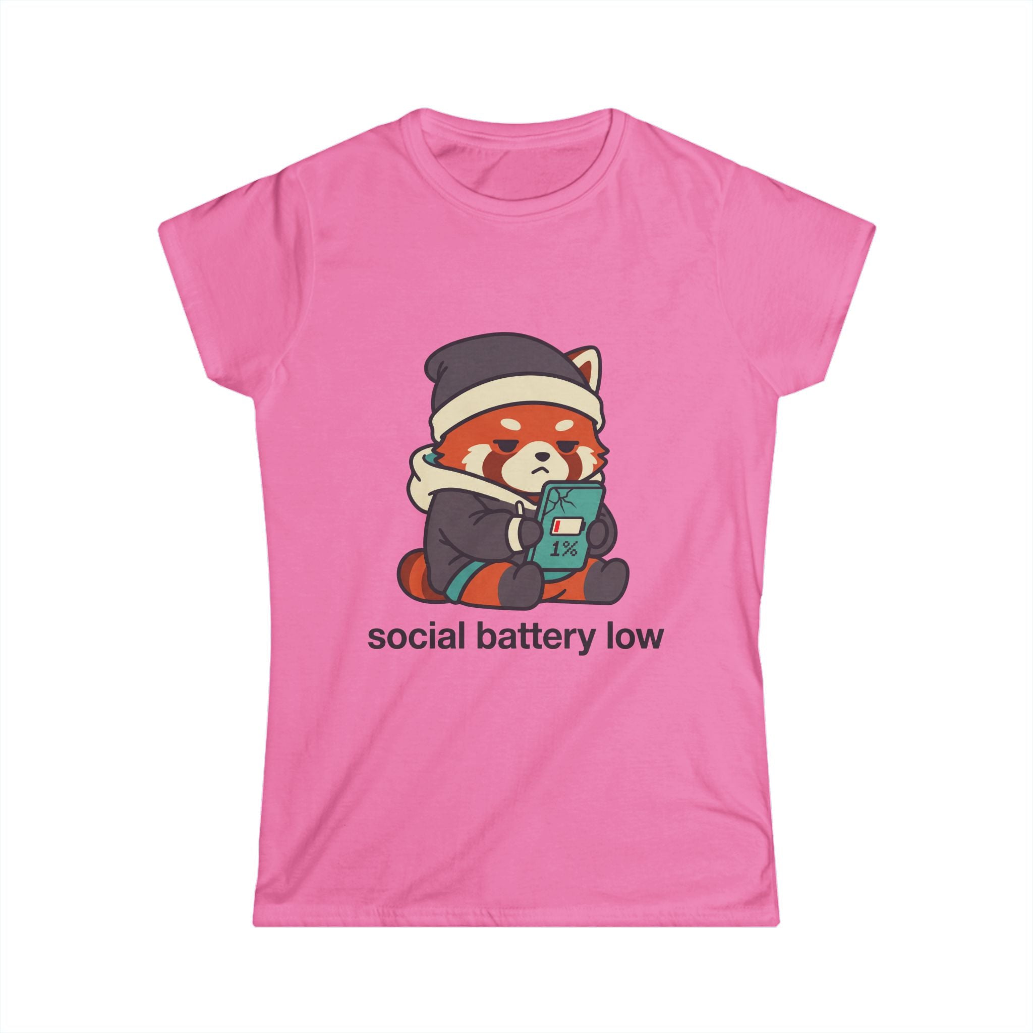 Social Battery Low Tee - Cute Red Panda Graphic Women's Casual T-Shirt - 100% Cotton - Various Colours