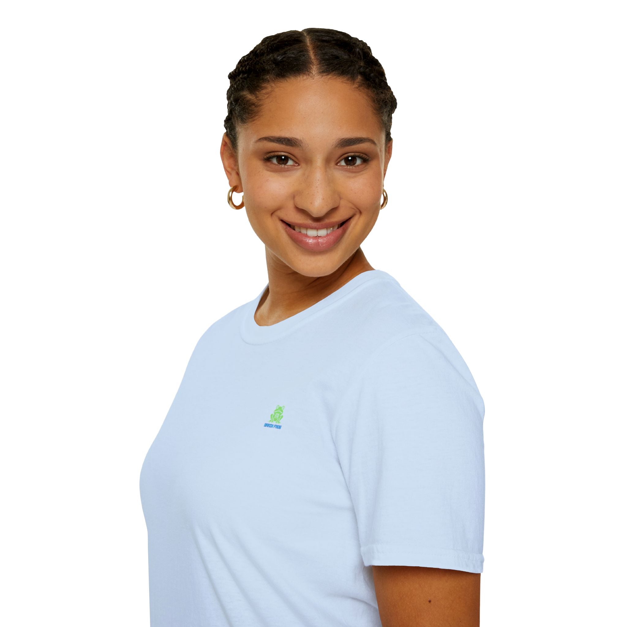 Brain Frog Design Signature T-Shirt - Small Green Brain Frog Logo Tee (Front Chest & Sleeve) - 100% Cotton