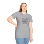 Geometric Cat T-Shirt - Minimal Line Art Cat Face Tee - 100% Cotton