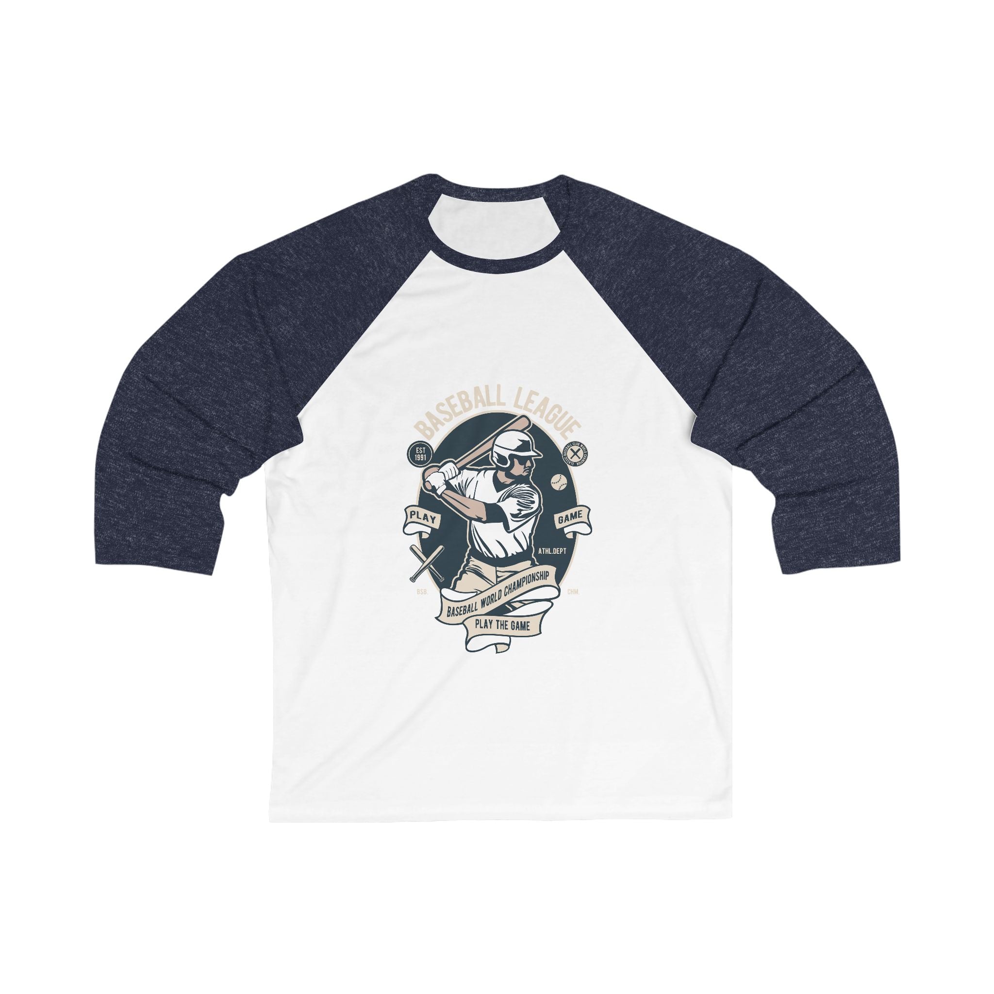 Baseball League Raglan Tee – Vintage Batter Graphic 3/4 Sleeve