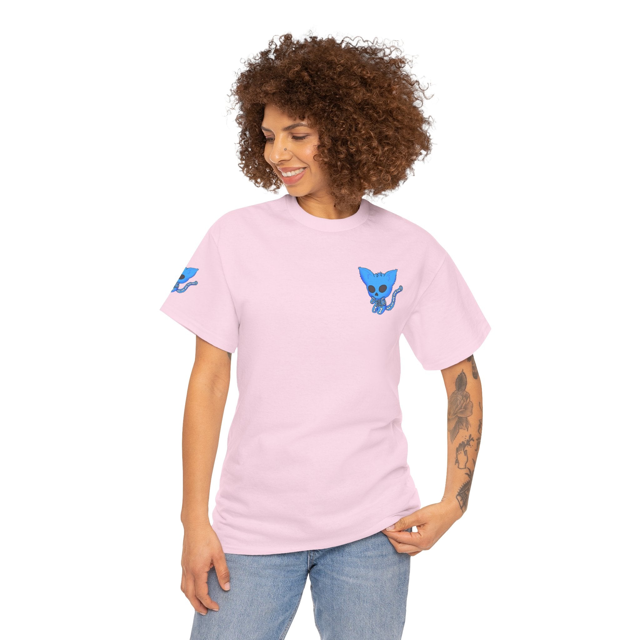 Blue Skeleton Cat Graphic Tee - Cute Creepy Kitty Shirt - 100% Cotton