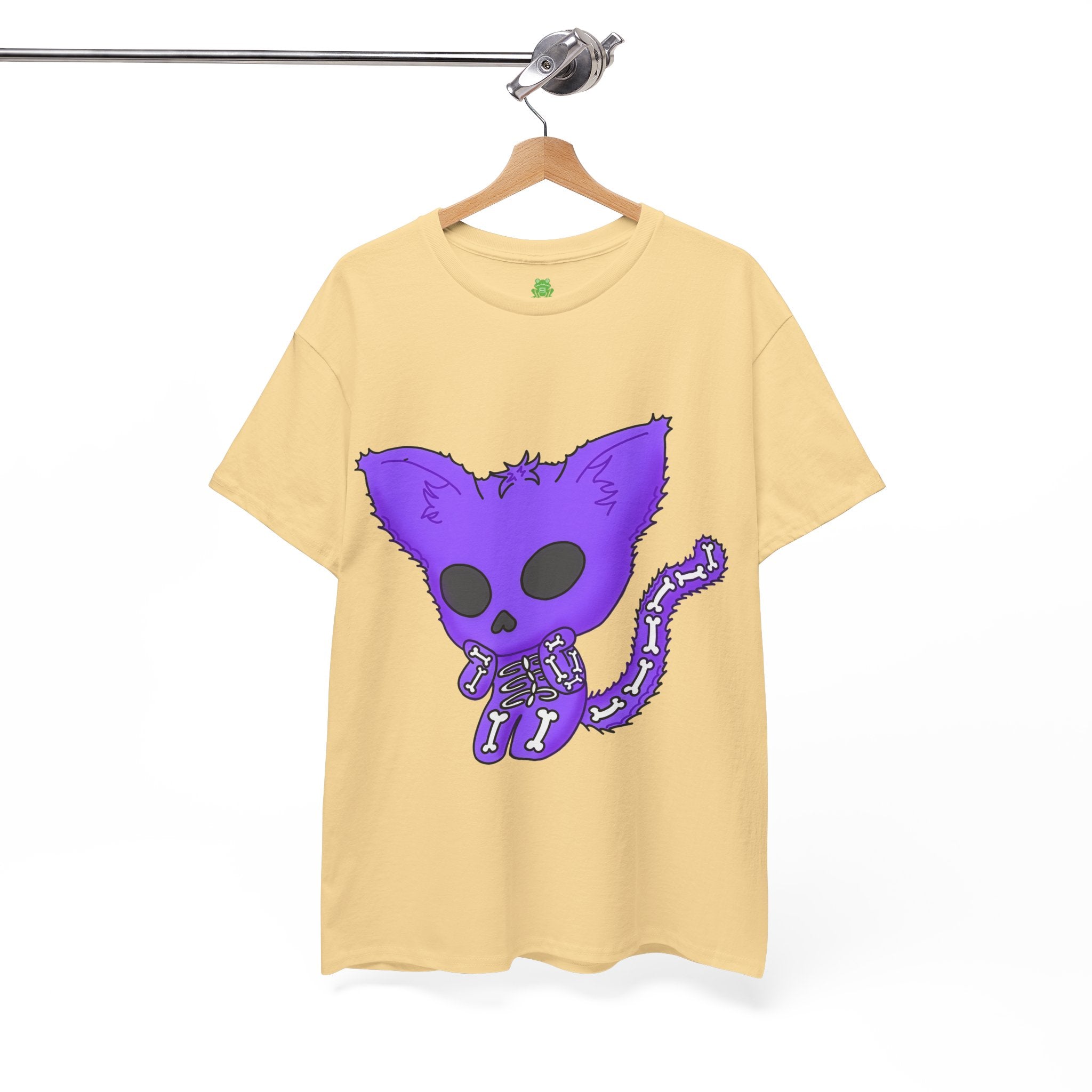 Purple Skeleton Cat Graphic Tee - Cute Creepy Kitty Shirt - 100% Cotton