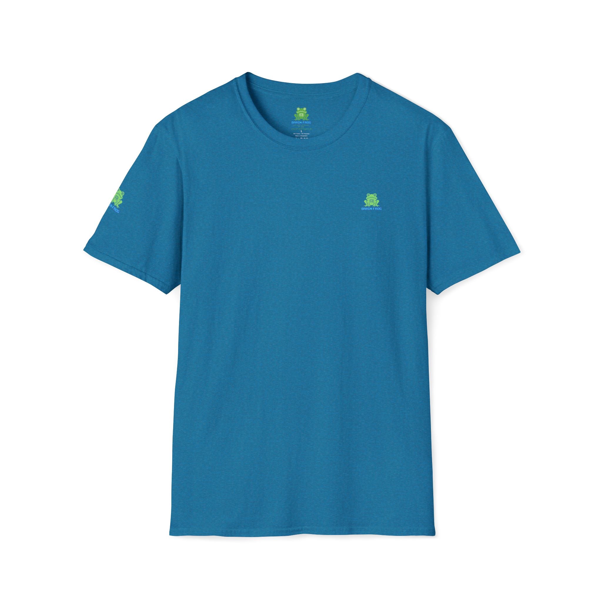 Brain Frog Design Signature T-Shirt - Small Green Brain Frog Logo Tee (Front Chest & Sleeve) - 100% Cotton