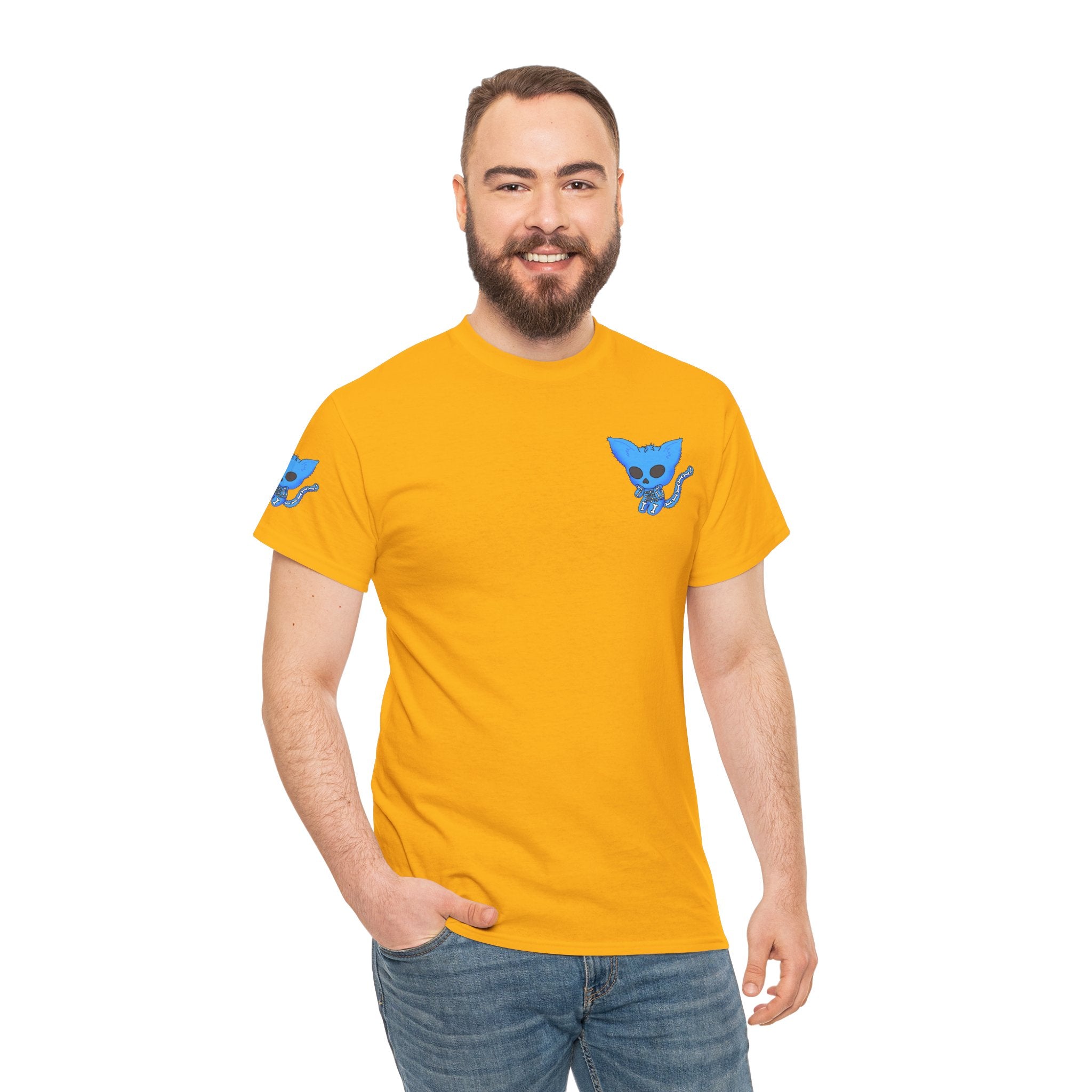 Blue Skeleton Cat Graphic Tee - Cute Creepy Kitty Shirt - 100% Cotton