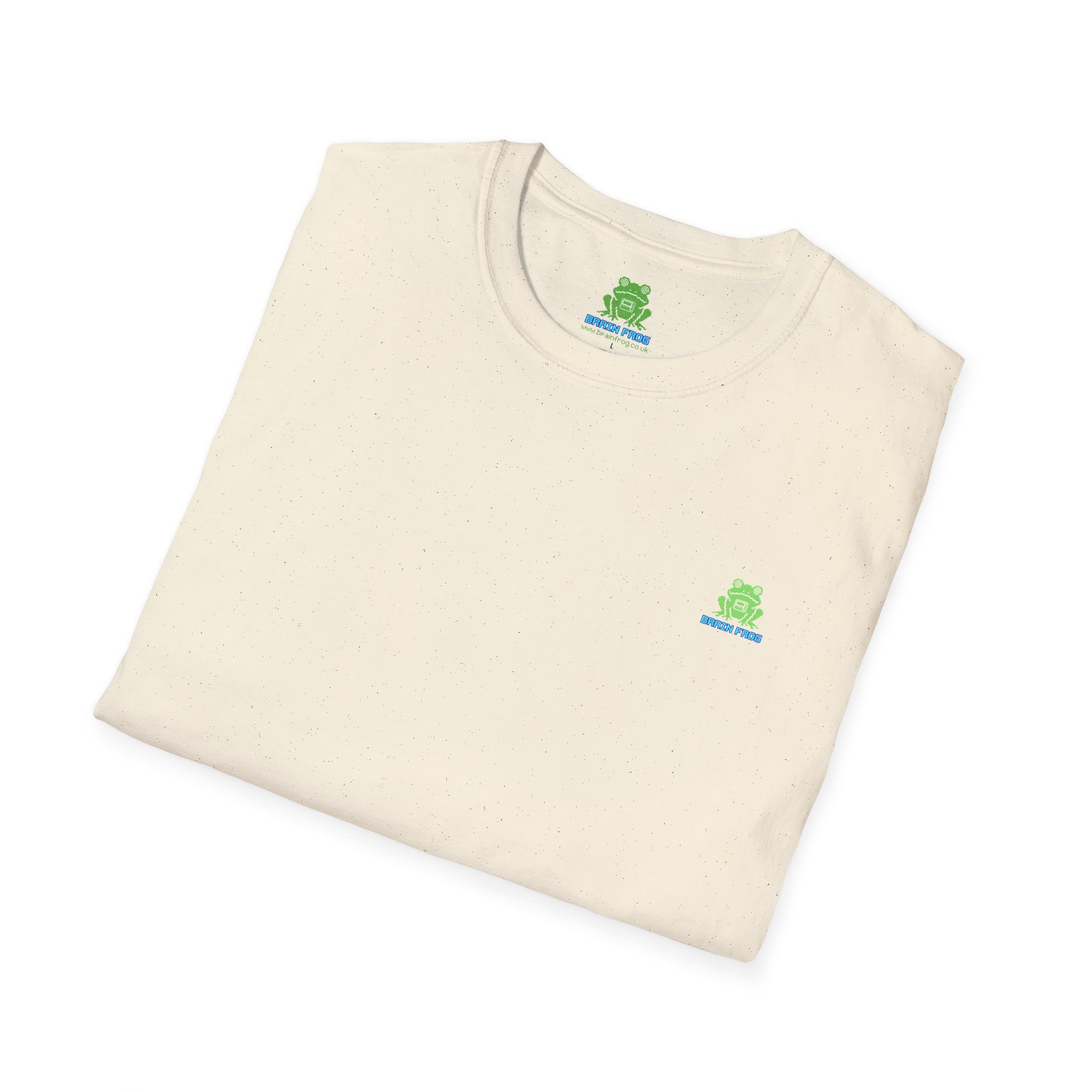 Brain Frog Design Signature T-Shirt - Small Green Brain Frog Logo Tee (Front Chest & Sleeve) - 100% Cotton / Cotton Blend