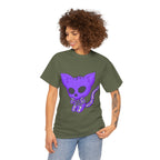 Purple Skeleton Cat Graphic Tee - Cute Creepy Kitty Shirt - 100% Cotton